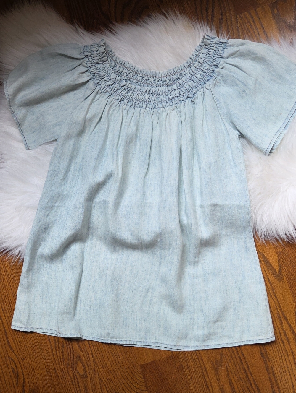 Michael Stars Light Blue Smocked Neck Top